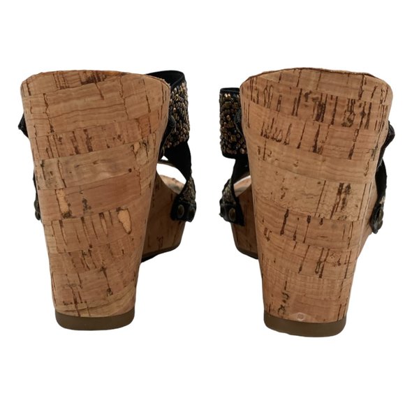 XOXO Benji Studs Cross Strap Metallic Cork Wedge Slide-on Sandals - Picture 5 of 11